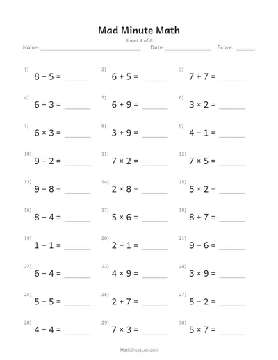 Mad minute math — Sheet 4
