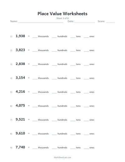Place value worksheets — Sheet 3