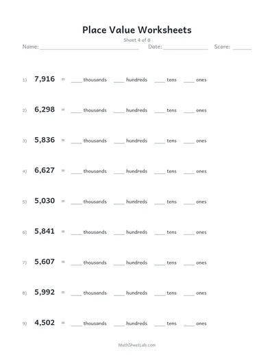 Place value worksheets — Sheet 4