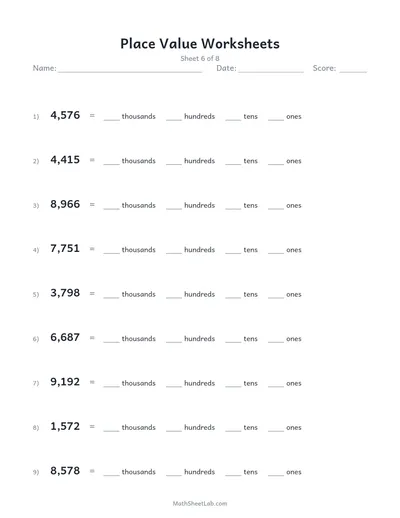 Place value worksheets — Sheet 6