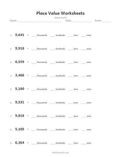 Place value worksheets — Sheet 8