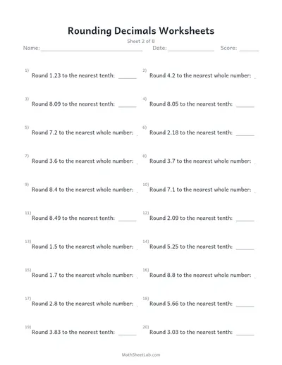 Rounding decimals worksheets — Sheet 2