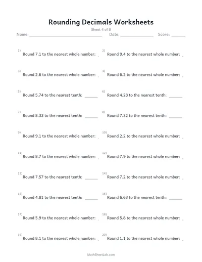 Rounding decimals worksheets — Sheet 4