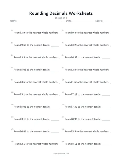 Rounding decimals worksheets — Sheet 5