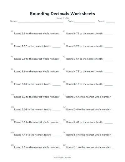 Rounding decimals worksheets — Sheet 8