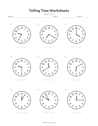 Telling time worksheets — Sheet 4