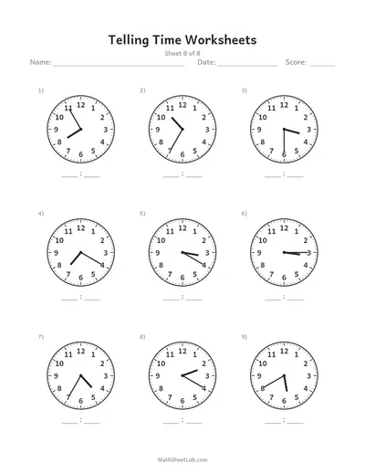 Telling time worksheets — Sheet 8