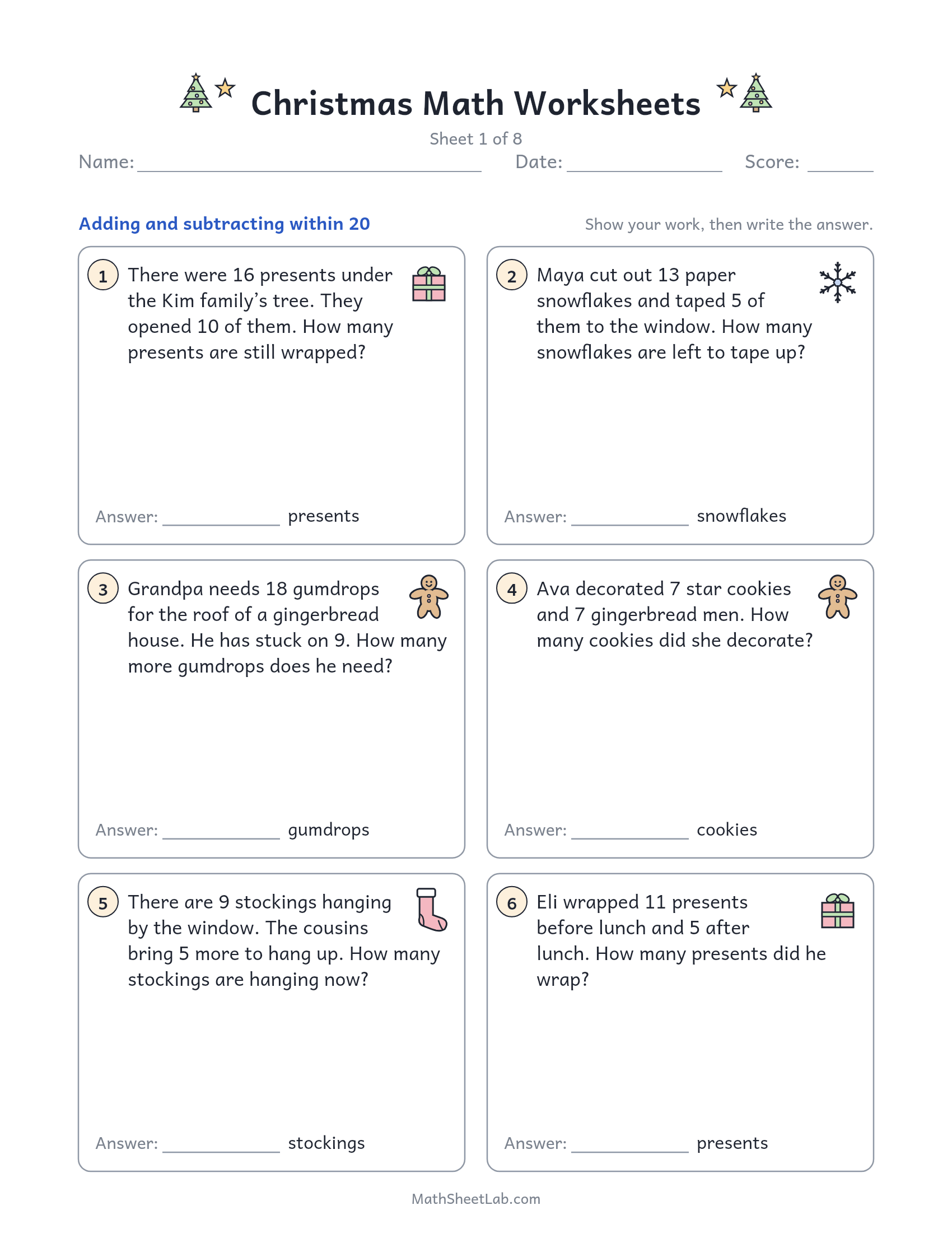 Christmas math worksheets — free printable PDF preview