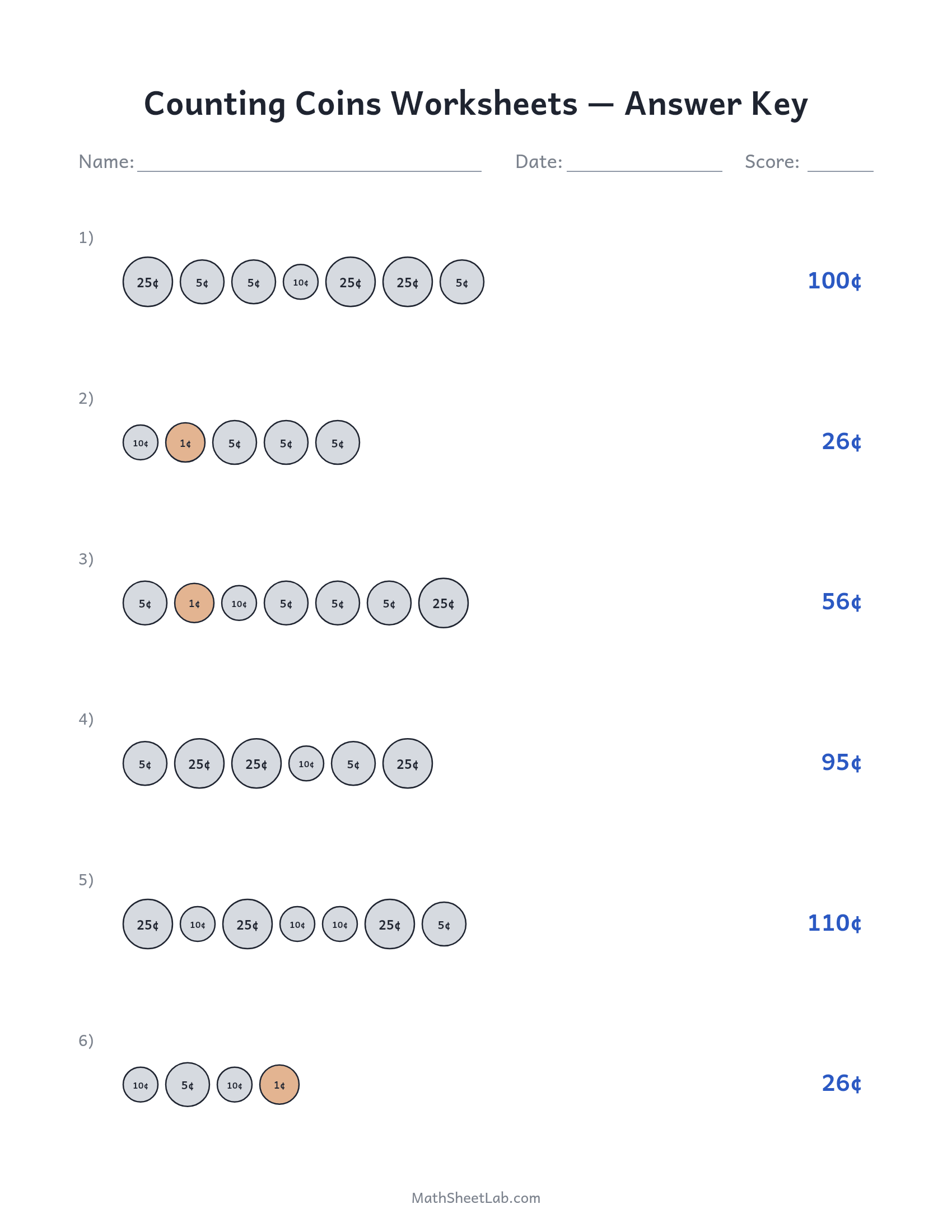 Counting coins worksheets answer key preview