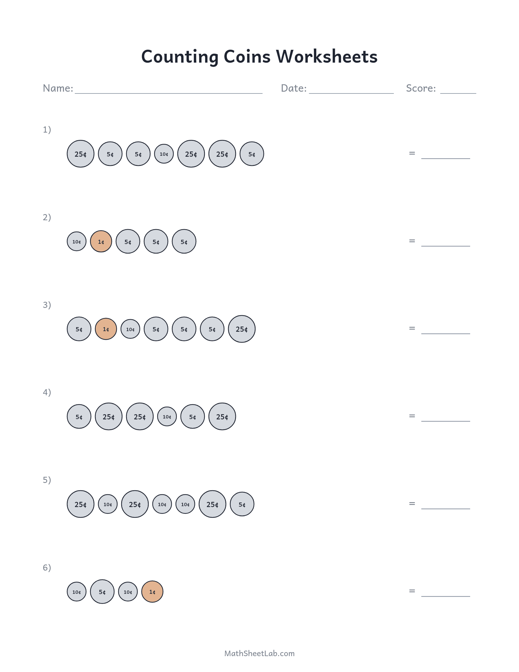 Counting coins worksheets — free printable PDF preview