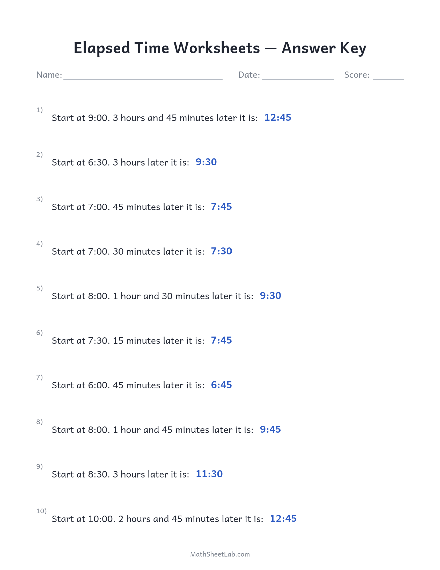 Elapsed time worksheets answer key preview