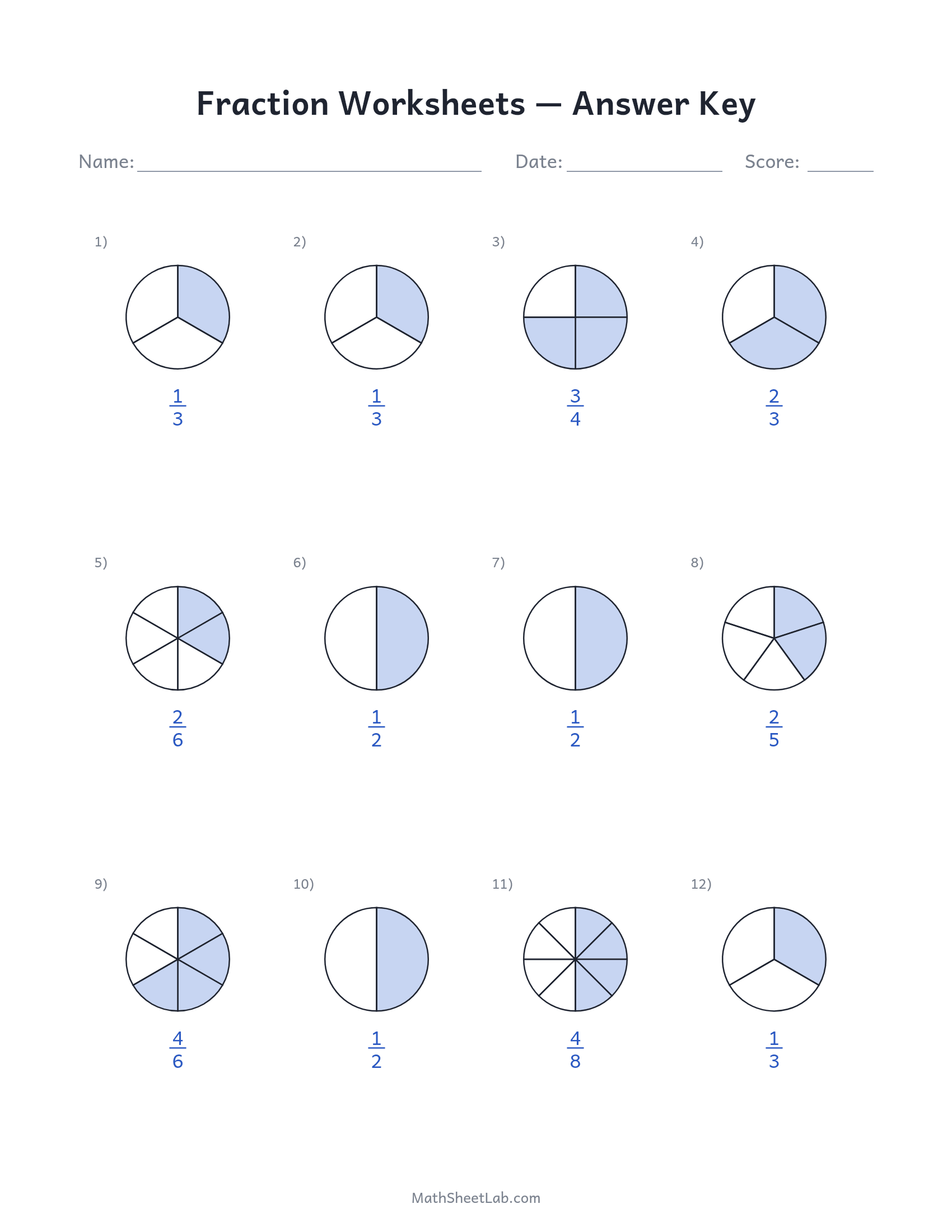 Fraction worksheets answer key preview