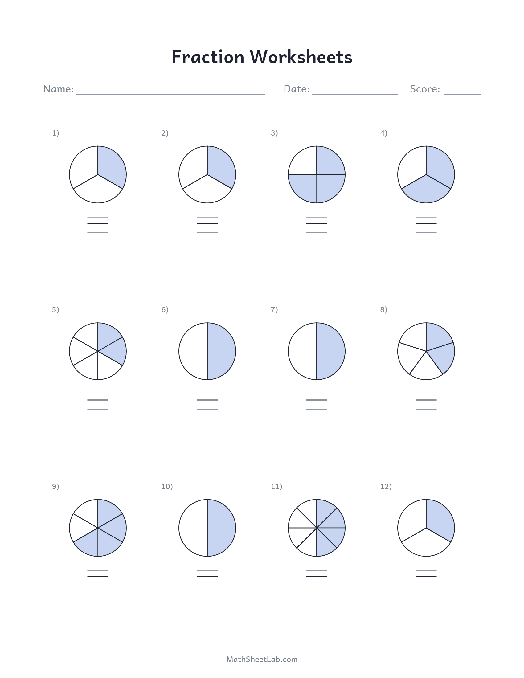 Fraction worksheets — free printable PDF preview