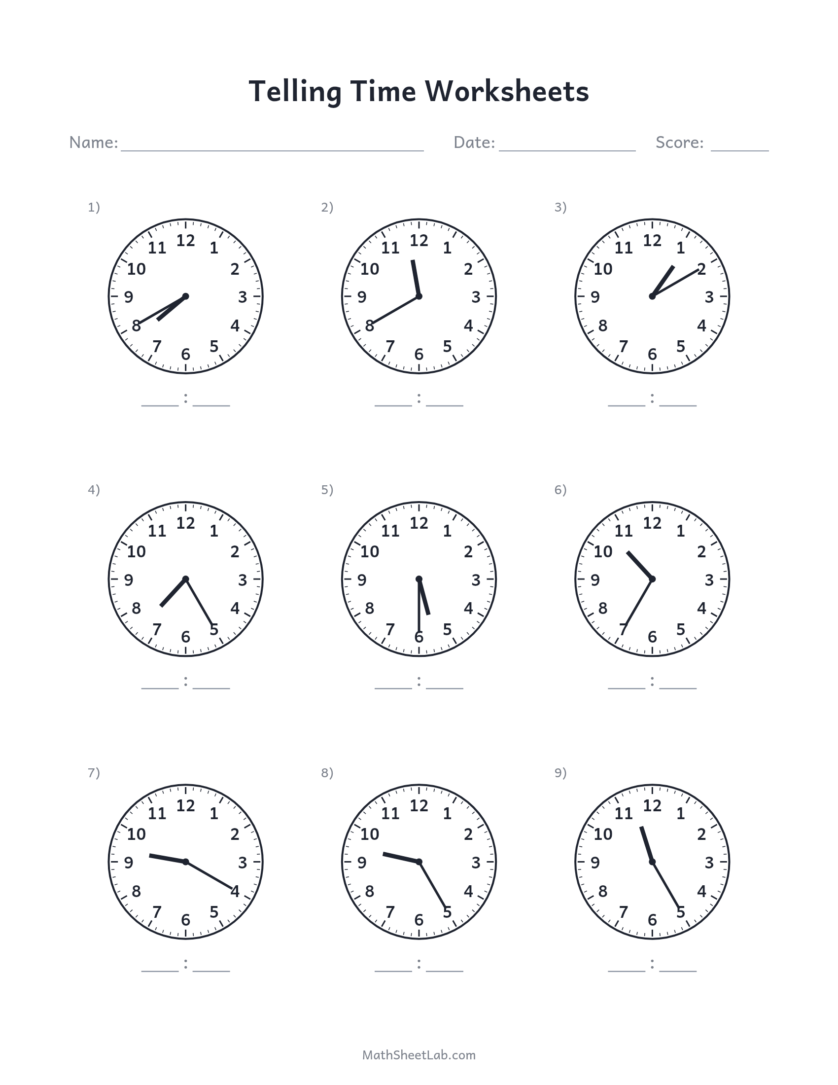 Telling time worksheets — free printable PDF preview